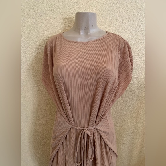 Zara W/B Collection Size Small Tan Color Sleeveless Micro Pleated Kaftan Dress - Picture 2 of 10